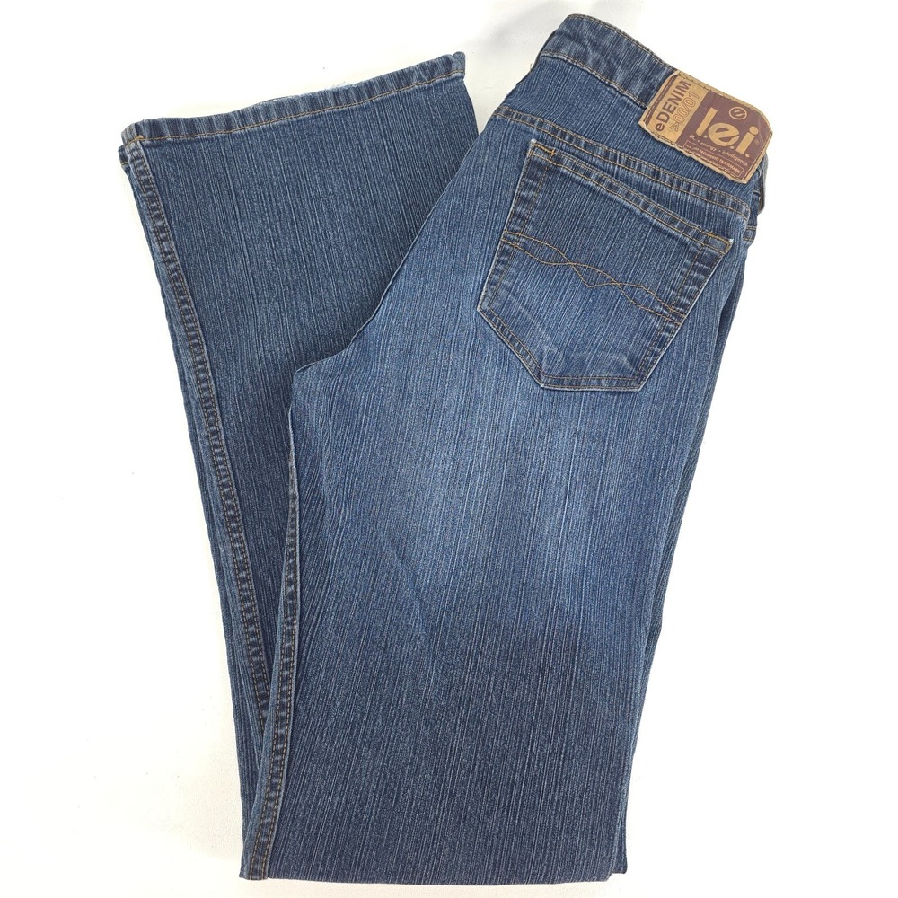 Lei Flare Leg Boot Cut Jeans Women 7 28x30 Dark Wash Mid Rise Stone Washed Faded